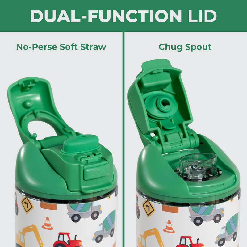 Ease2o 14oz | Leakproof 2-in-1 Kids Water Bottle Straw & Chug Spout – Under Construction