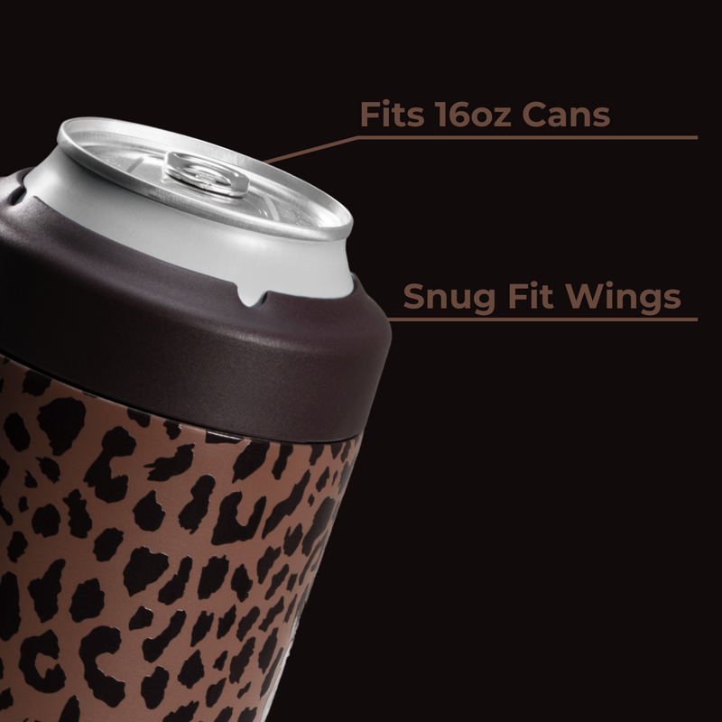Can Cooler 16oz | 2-in-1 Insulated Tallboy Can Cooler Screw-Top Lock – Brown Leopard