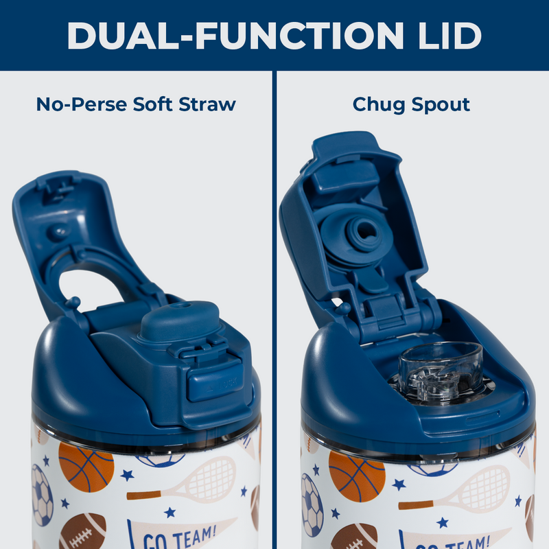 Ease2o 14oz | Leakproof 2-in-1 Kids Water Bottle with Straw & Chug Spout – All Stars