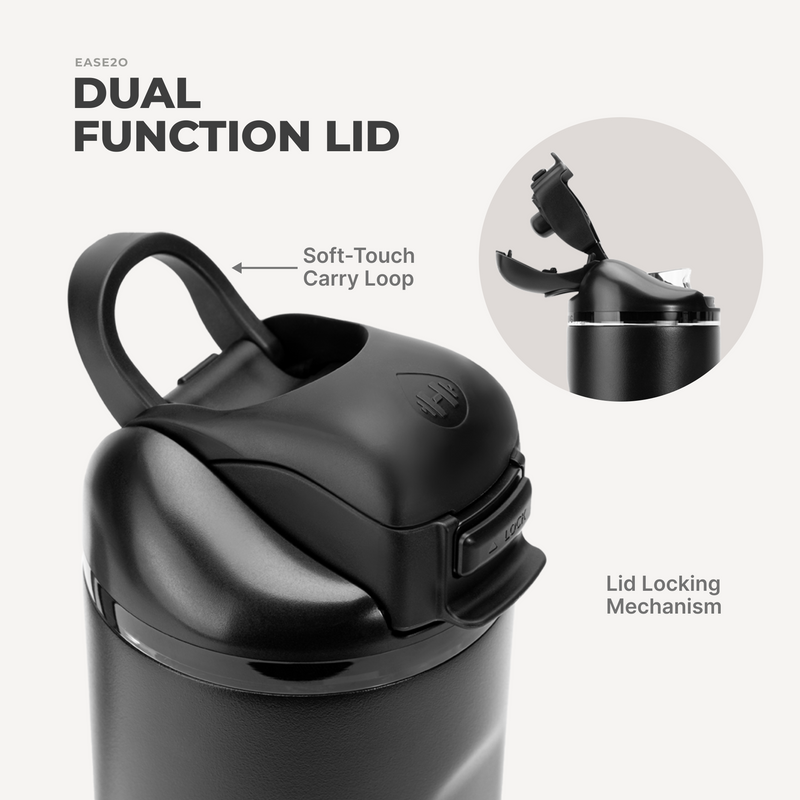 Ease2o 32oz | Compact Water Bottle with Straw & Chug Spout – Black