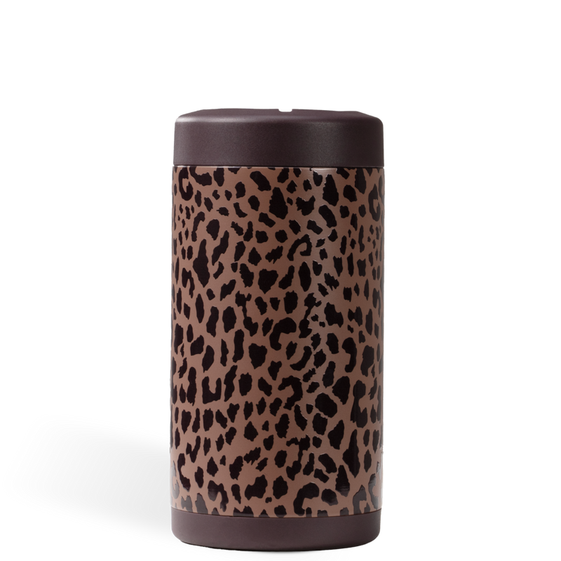 Can Cooler 16oz | 2-in-1 Insulated Tallboy Can Cooler Screw-Top Lock – Brown Leopard
