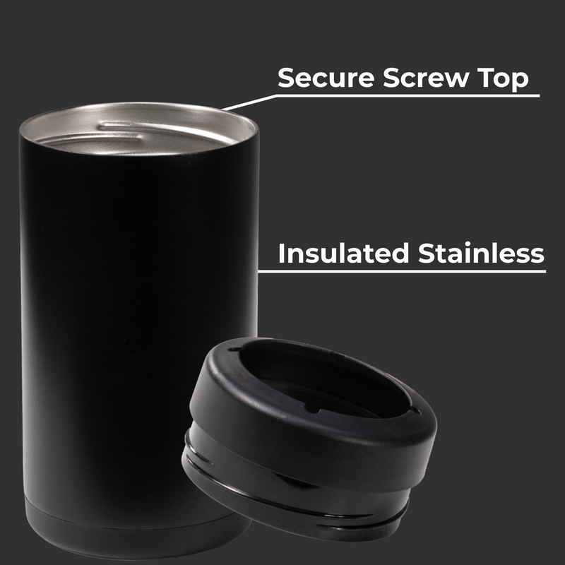 Can Cooler 16oz | 2-in-1 Insulated Tallboy Can Cooler Screw-Top Lock – Black