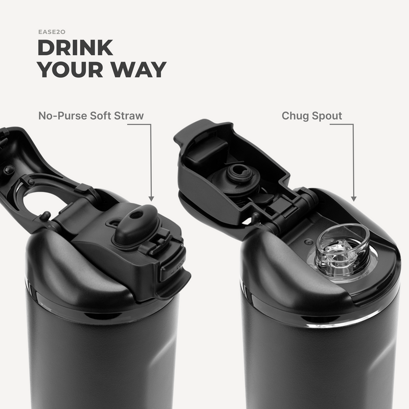 Ease2o 24oz | 2-in-1 Water Bottle with Soft Straw & Chug Spout – Black
