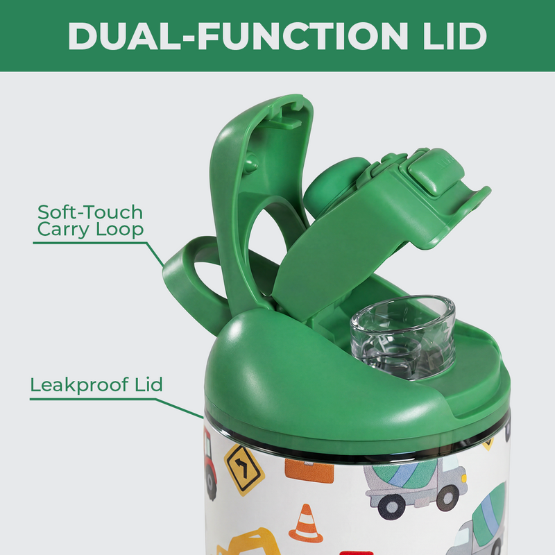 Ease2o 14oz | Leakproof 2-in-1 Kids Water Bottle Straw & Chug Spout – Under Construction