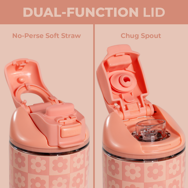 Ease2o 14oz | Leakproof 2-in-1 Kids Water Bottle Straw & Chug Spout – Daisy Checkers