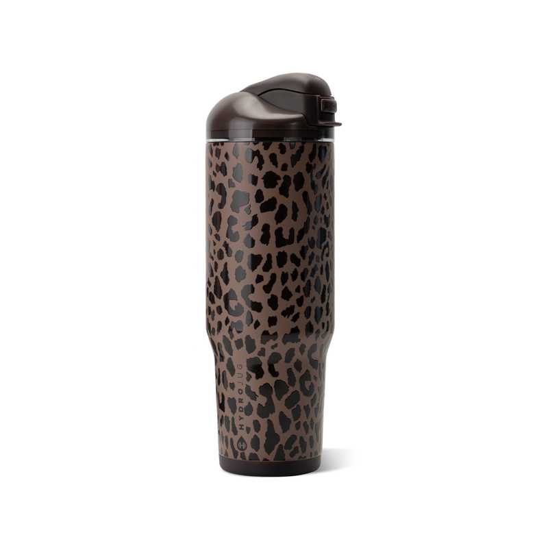Ease2o 32oz | Compact Water Bottle with Straw & Chug Spout – Brown Leopard