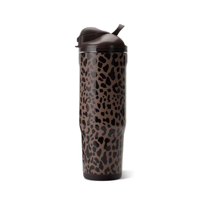 Ease2o 32oz | Compact Water Bottle with Straw & Chug Spout – Brown Leopard