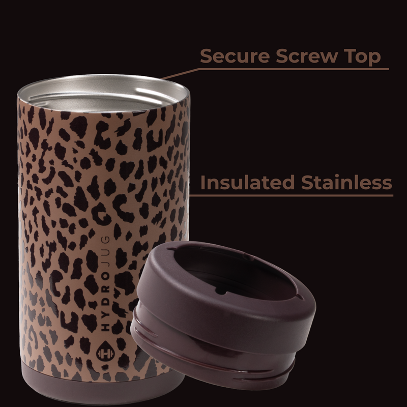 Can Cooler 16oz | 2-in-1 Insulated Tallboy Can Cooler Screw-Top Lock – Brown Leopard