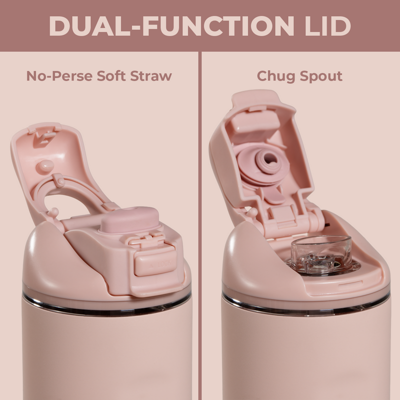 Ease2o 14oz | Leakproof 2-in-1 Kids Water Bottle with Straw & Chug Spout – Dusty Rose